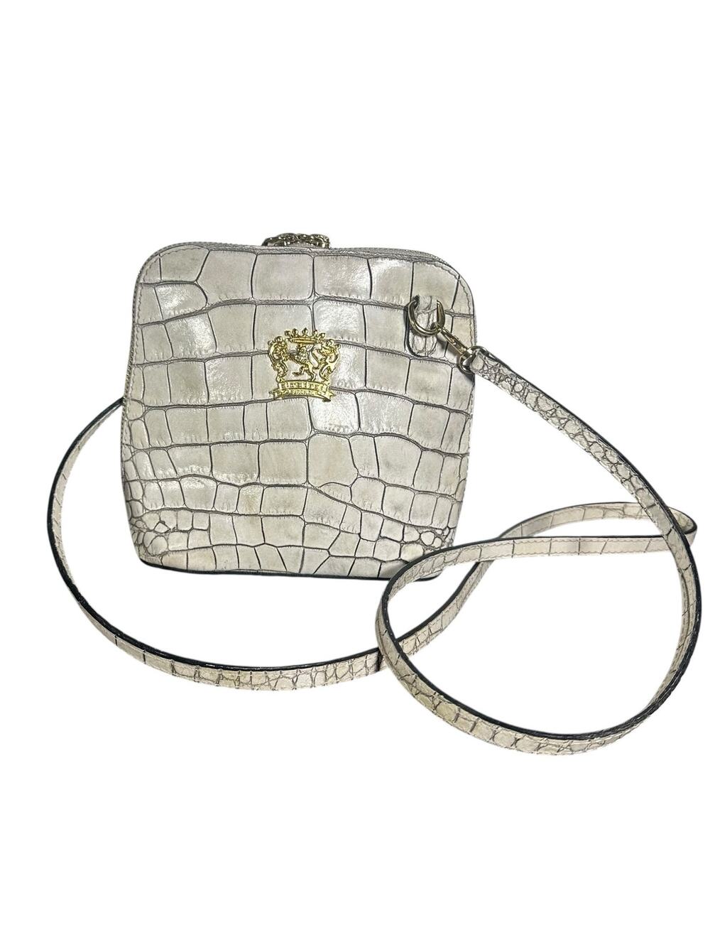 Pratesi Volterra Cream Croc Embossed Italian Leather Crossbody Bag